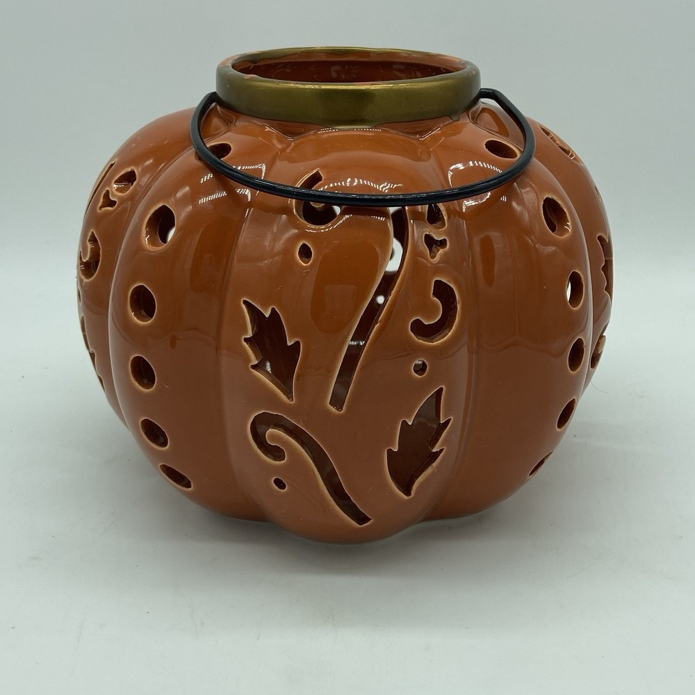 Living‎ Colors Candles Orange Pumpkin Tealight Votive Holder EUC Fall Decor
